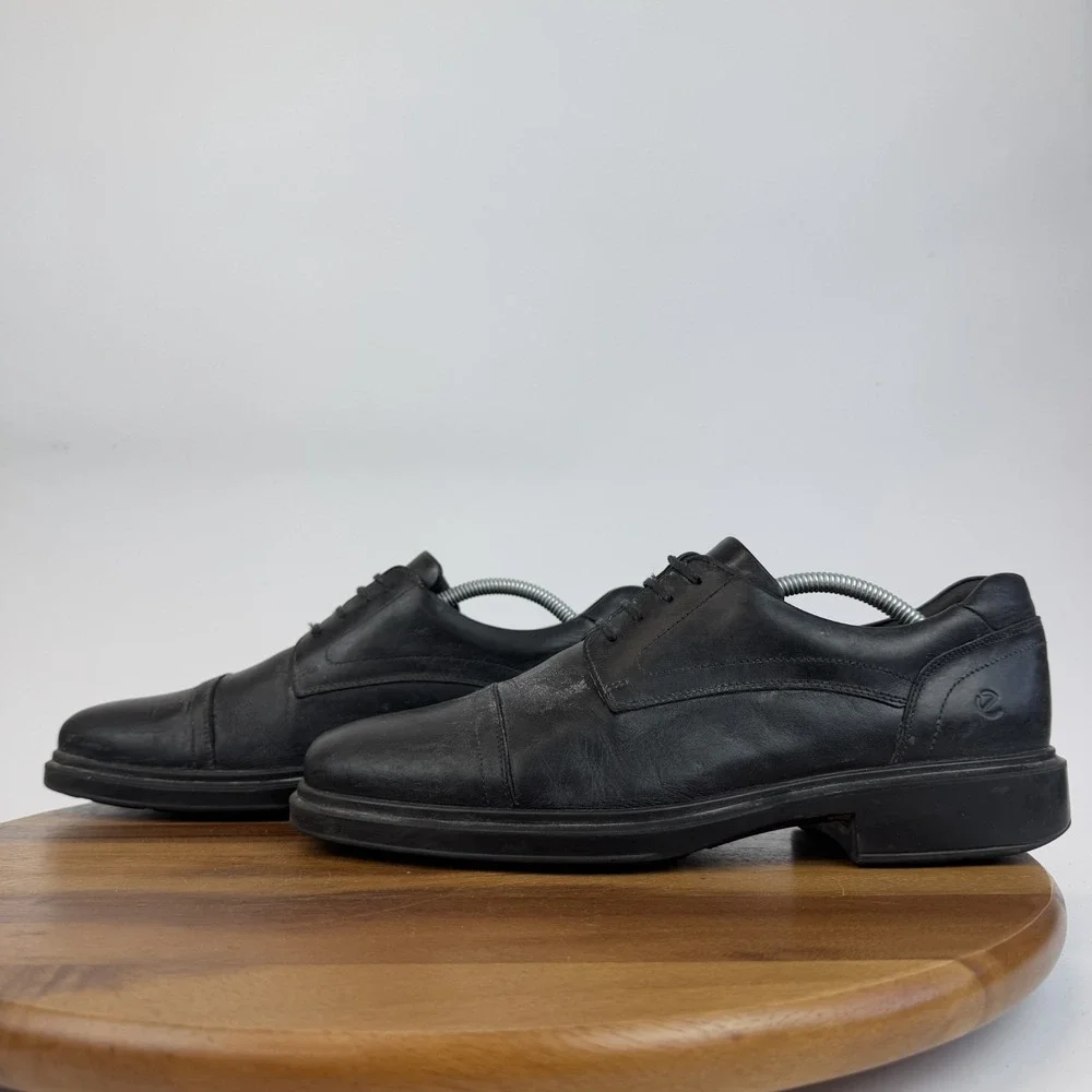 Mens Ecco Helsinki 2.0 Black Leather Cap Toe Derby Comfort‎ Sneakers Size EU 44